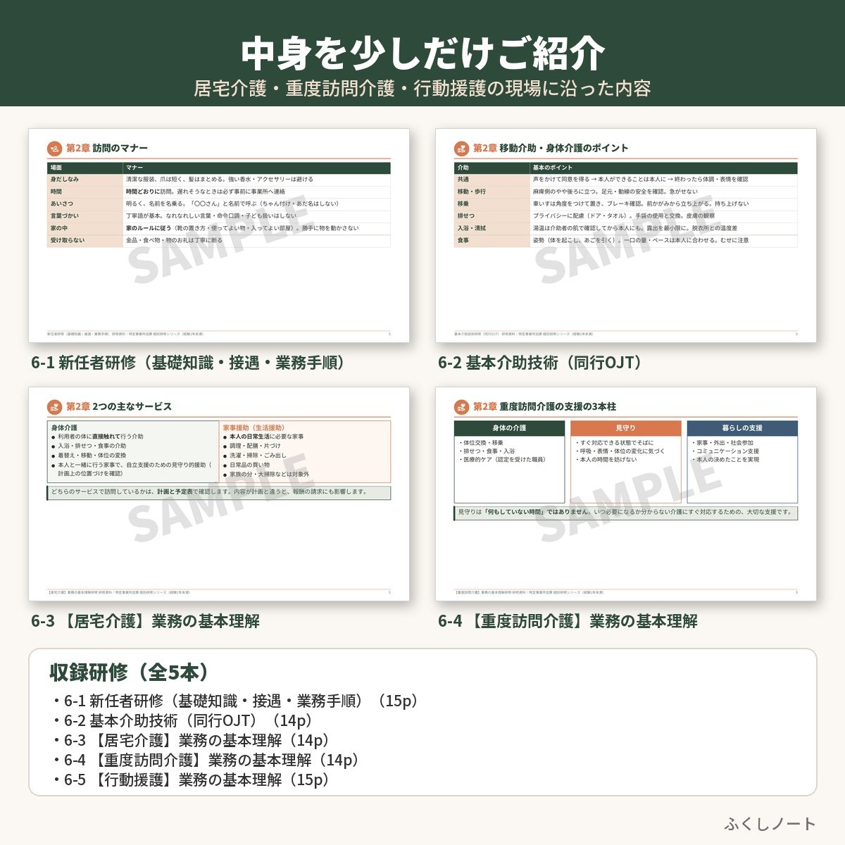 特定事業所加算 個別研修　経験1年未満セット（研修5本）　サンプル画像（中身紹介）