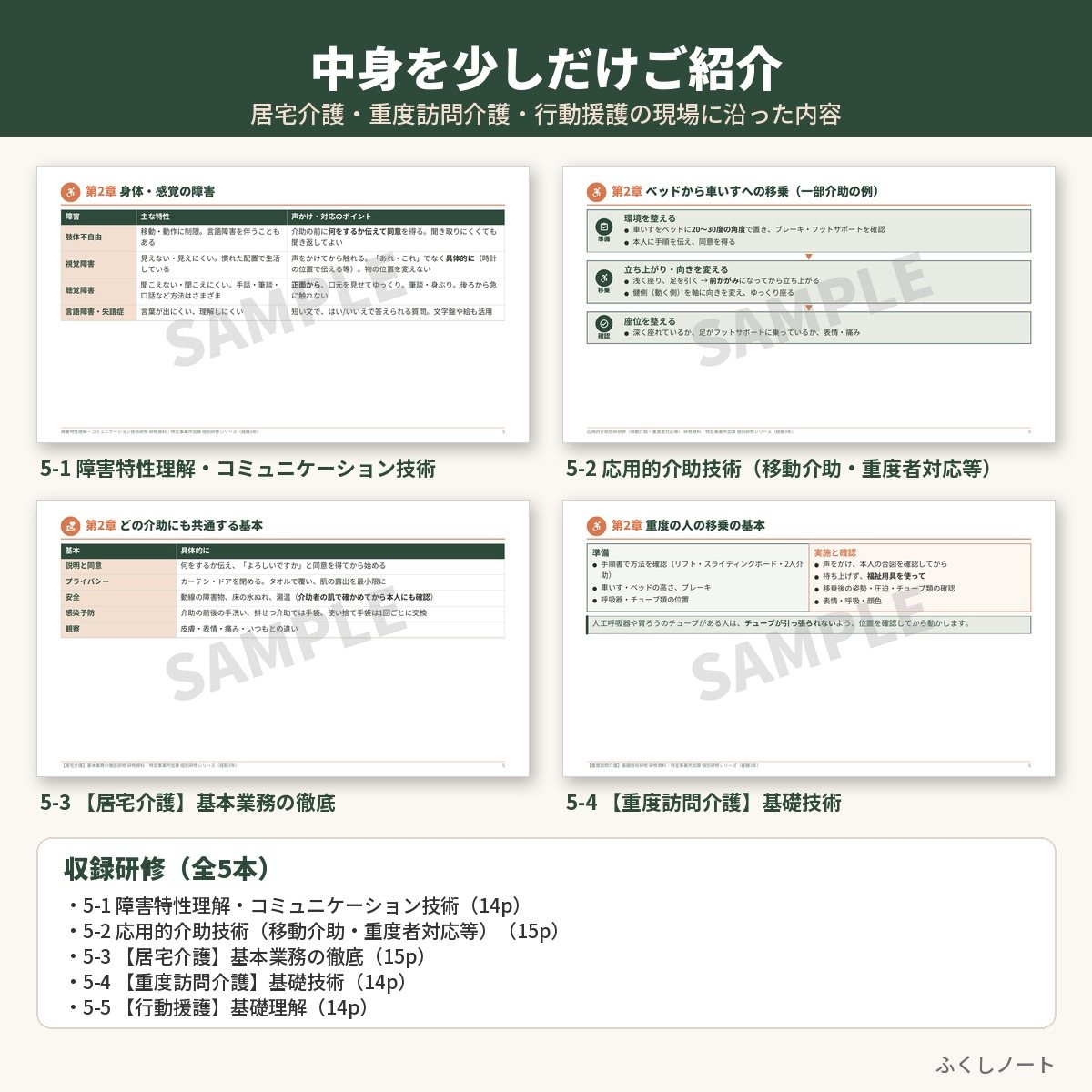特定事業所加算 個別研修　経験3年セット（研修5本）　サンプル画像（中身紹介）