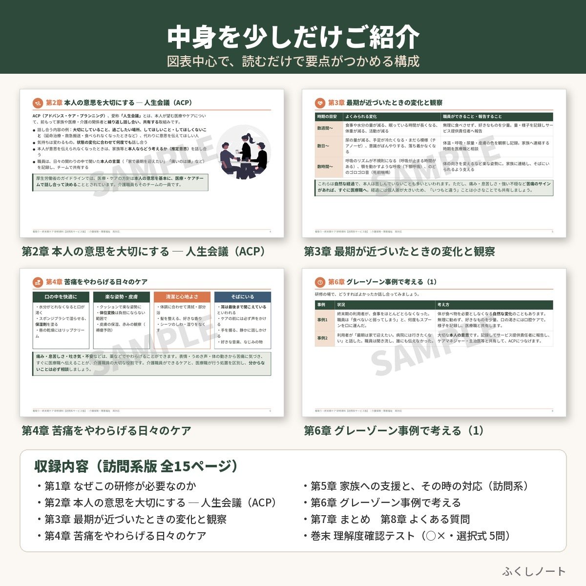 看取り・終末期ケア研修　研修資料セット　サンプル画像（中身紹介）