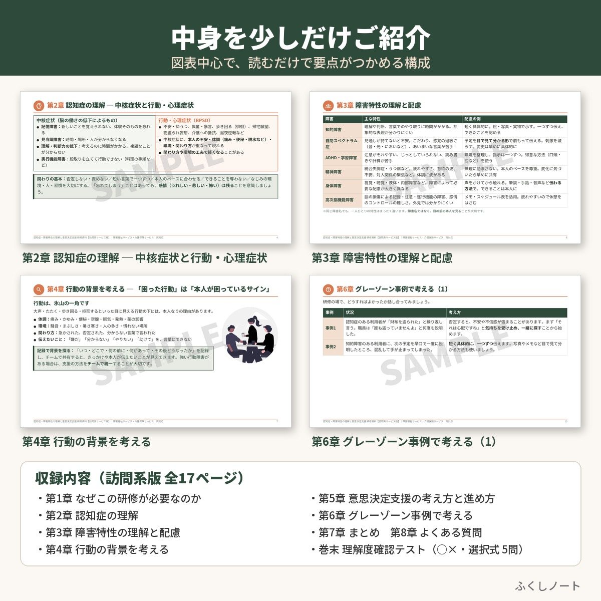 認知症・障害特性の理解と意思決定支援研修　研修資料セット　サンプル画像（中身紹介）