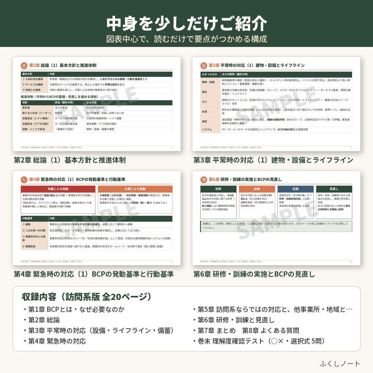 自然災害BCP研修　研修資料セット　サンプル画像（中身紹介）